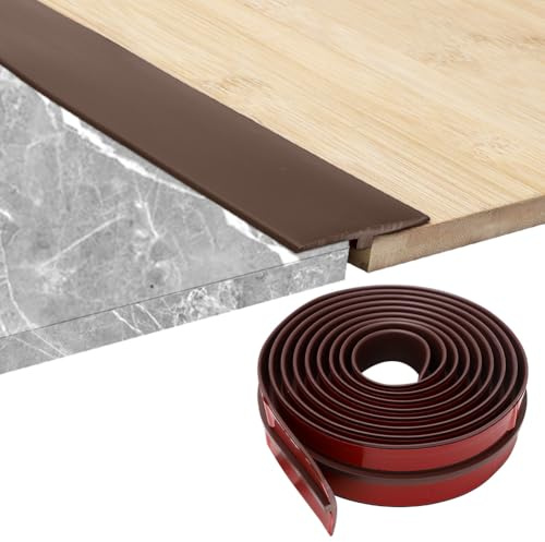 Übergangsprofil, T Profil Übergangsleiste Bodenleiste Selbstklebender,Türschwellen Leiste Spaltabdeckung Trennleiste für Türschwellen und Verbindungsböden von Laminatdielenfliesen (3mx5cm Braun)