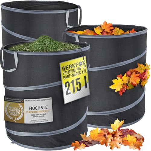 Garten-Abfallsack Selbststehend & robust; Pop-Up Gartensäcke, Laubsack für Grünschnitt, Rasenschnitt & Gartenabfälle (3er Set XL)