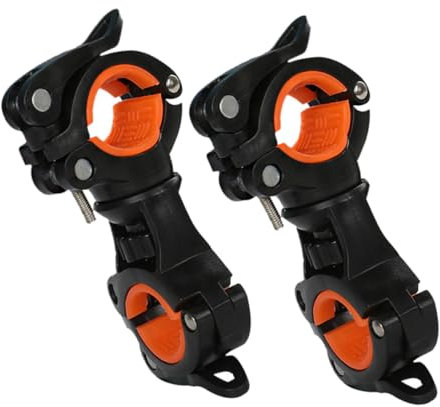 Ciieeo 2pcs Bicycle Flashlight Holder Clamp with Dual Hole, Lightweight Sturdy Plastic and Metal Front Light Mount for Scooters and Mountain Bikes, Orange Bike Accessories