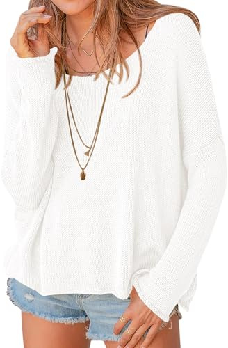 PRETTYGARDEN Women's Oversized Sweaters 2026 Casual Long Sleeve Scoop Neck Pullover Tops Loose Cozy Knit Spring Outfits(White,Small)