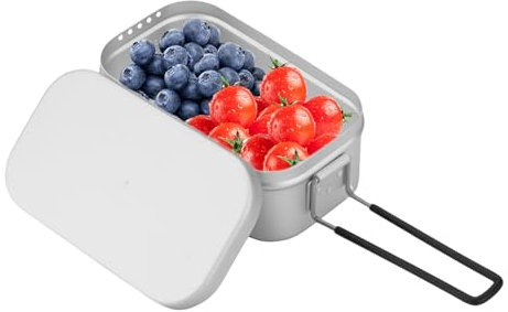 Contenedores, de Aluminio para Camping con asa Plegable | Contenedor de Alimentos Ligero con Tapa, vajilla de Aluminio para Camping, Senderismo, picnics y oficinas