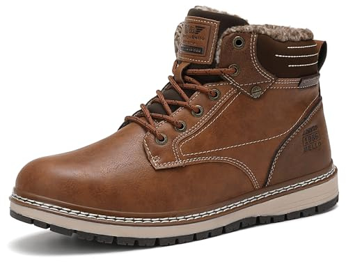 AX BOXING Scarpe Uomo Invernali Caldo Pelliccia Fodera Scarponcino Invernale Stivali Antiscivolo Stivaletti Taglia 41-46 EU(Marrone chiaro,43 EU)