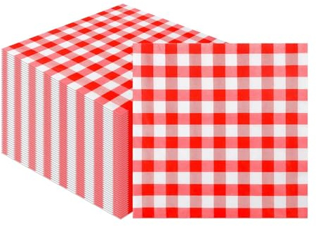 40 Stück Gingham Servietten, 33x33cm Karierte Cocktailservietten Einweg-Papierservietten Getränkeservietten für Restaurant Bar Picknick Geburtstag Hochzeitstag Dekorationen (Rot)