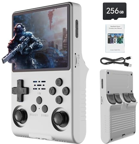 R40S Pro Handheld Retro Gaming Console – 3.5” IPS Screen, 256GB with 30,000+ Games, Dual Joystick, Linux System, 3800mAh Battery, Portable Video Game Player for Adults