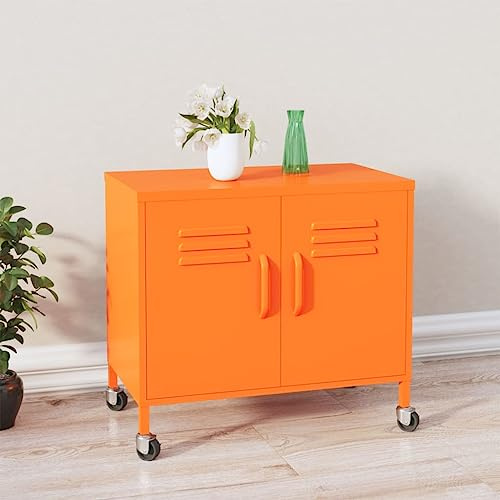 QJBSAVVA Metallschrank Orange 60x35x56 cm Stahl Aufbewahrungsschrank mit Rädern und verstellbarem Einlegeboden Robust & Praktisch für Büro Wohnzimmer und Garten