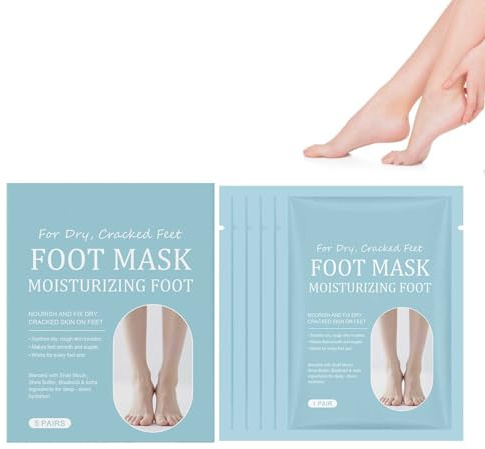 Maschera per piedi – calzini per calli – 5 paia di calzini per la rimozione dei calli – per rimuovere i calli – per piedi asciutti e screpolati (1 confezione)