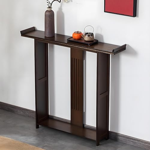SXKLYRF Table Console de Canapé Classique Chinoise, Meuble D'appoint, Console D'entrée en Rotin avec Étagère de Rangement pour Entrée, Salon(Brown,100x20x90cm/39x8x35in)