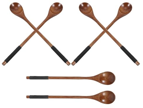 SHINEOFI 6piezas Cuchara de Café de Madera Mango Estilo Japonés para Mezclar Miel Servir Aperitivos Cucharilla de Madera Antideslizante