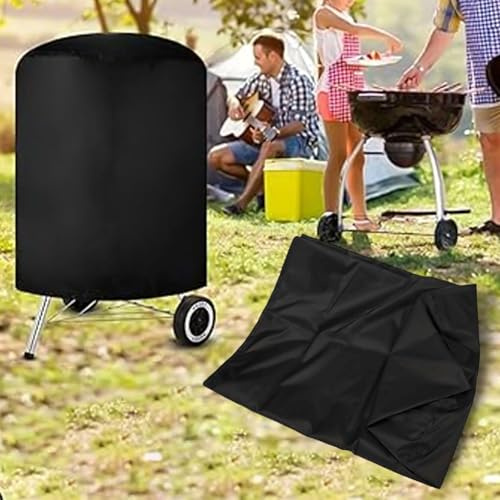 Gettimore Wasserdichte Grillabdeckung für Weber 57cm Kugelgrills, 70x70cm Oxford Tuch Grillabdeckung mit sicheren Riemen, kompatibel mit Rundgrill, Schwarz
