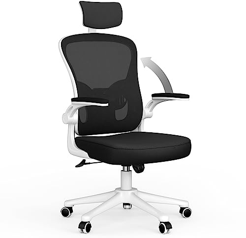 naspaluro Bürostuhl, Ergonomischer Schreibtischstuhl mit Verstellbarer Armlehnen, Kopfstütze, Lordosenstütze, Höhenverstellung, 360° Drehstuhl mit Atmungsaktiver Netzbespannung, Weiß