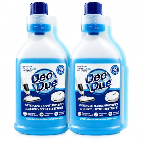 Detergente Multisuperfici Deo Due per Robot Lavapavimenti e Scope Elettriche – Profumo Fresco, Pulizia Profonda, Compatibile con Tutti i Brand, No Aloni – 2 Unita da 900ml