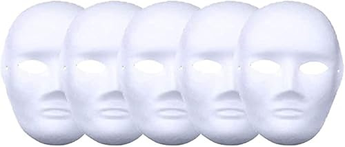 meioro Mascarilla de papel blanco para bricolaje, máscara de pulpa en blanco para pintar a mano para personalidad, máscara de diseño creativo libre (5 piezas, hombres)