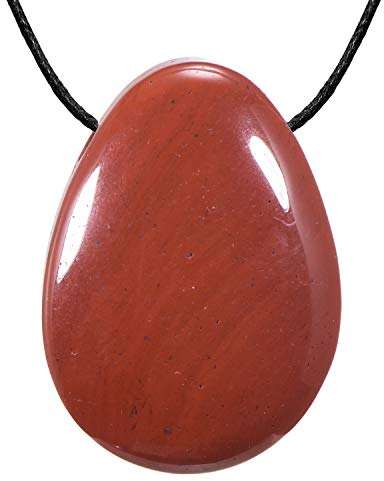 Morella Stoff Halskette 80 cm mit Edelstein Tropfen Anhänger roter Jaspis im Schmuckbeutel