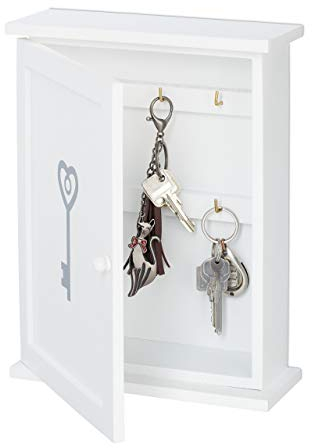 Relaxdays Cassetta Portachiavi da Muro, in Legno, Design Chiave, Stile Rustico, Appendichiavi, 29 x 22 x 8 cm, Bianco, Ferro