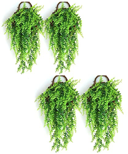 JustYit 4 Stück Grün Hängepflanze Künstlich Efeu Künstlich Ivy Vines Künstliche Pflanze für Hauswand Drinnen und Draußen Hochzeitsfeier Garten Dekoration