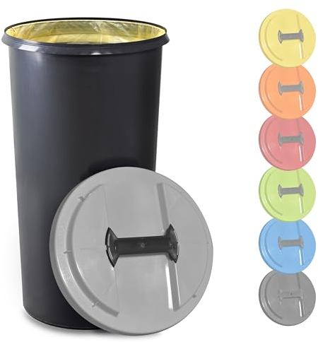 KUEFA BSC 60L Mülleimer, Müllsackständer, Gelber Sack Ständer inkl. Klemm-Ring für Müllbeutel, extra robust, UV- und witterungsbeständig, Sammelbehälter für Pfandflaschen und Leergut (Hellgrau)