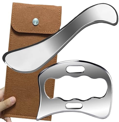 AnTiexi Medical Grade Stainless Steel Gua Sha Tool Set,Scraping Massage Tool Set -IASTM Tool Great Soft Tissue Mobilization Tool (2pcs Set)