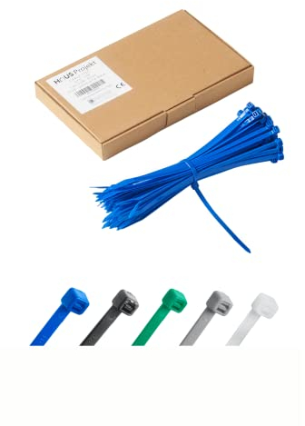 Haus Projekt Pack de 100 Bridas de Plástico Azul Premium Fuertes Industrial, 200mm x 4.8mm, Bridas de Plástico para Cables Multifunción para Uso Interior y Exterior, Gestión de Cables, Cableado