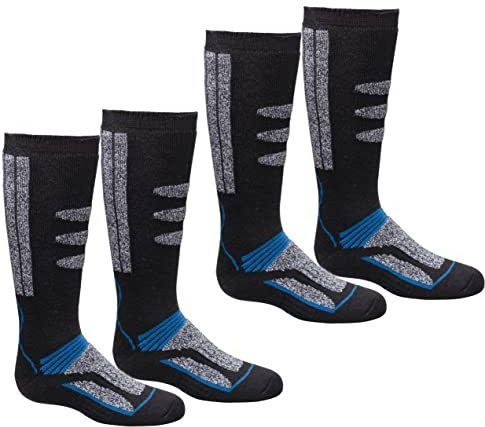 BestSale247 2 par skidstrumpor för barn, kvinnor, män, skidstrumpor, funktionella strumpor, snowboard för vintersport med speciell stoppning, 2 par/blå, 27-30