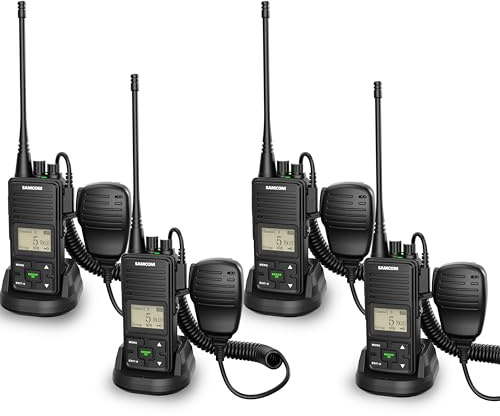 SAMCOM Two Way Radios with Speaker Hand Mic, Heavy Duty 2 Way Radio Long Range, 3000mAh Battery Professional UHF Walkie Talkies Shoulder Microphone for Adults Construction Site School Security(4 Pack)