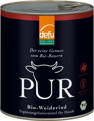defu Hundefutter | 6 x 800 g | PUR Bio Weiderind | Premium Bio Nassfutter | Ergänzungsfuttermittel für Hunde