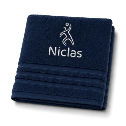Pet-Jos Personalisiertes Handtuch mit Namen Schön gestickter Sport Name Handbadetuch 100% Baumwollhandtuch Sportliche Motive Personalized Custom Towel with Name (100 x 50 cm, Handball)