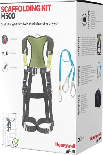 MILLER by Kit de andamios Honeywell H500 PSS, arnés de cuerpo completo, mochila de transporte y cordón para absorción de impactos Titan Twin Legs web, 1036595