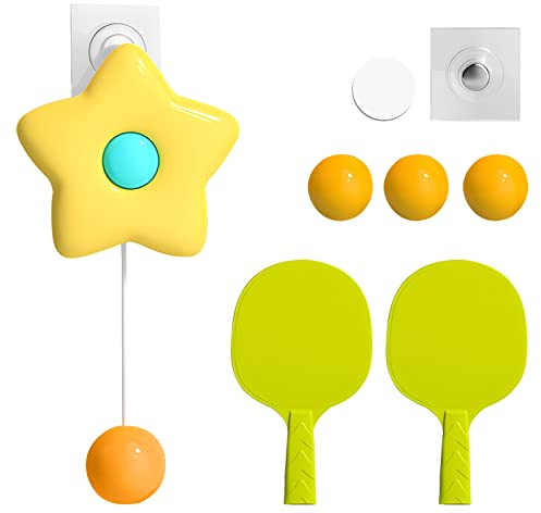 TNSLAND Set da Ping Pong da Appendere per Interni Con Gancio Adesivo, Creativo, Auto-Allenamento, Colore Giallo