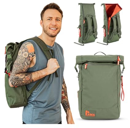 PAKAMA - Daypack Rucksack mit Rolltop 25l für Damen & Herren Grün klein - Wanderrucksack & Fahrradrucksack wasserdicht Arbeit & Wandern mit Laptop-Fach - Reiserucksack & Trekkingrucksack