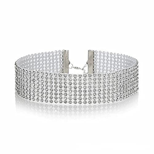 Kristall Choker Halskette Breite Strass Choker Halskette Kette 3 Reihen 8 Reihen Diamant Kragen Schmuck für Frauen Mädchen (8 Reihe)