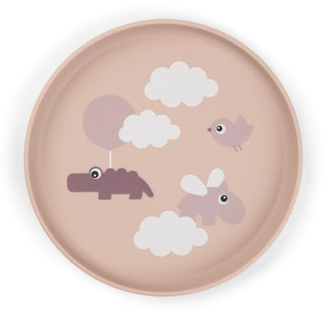 Done by Deer Foodie Teller Happy clouds Rosa, Ø20 – Plastikteller mit praktischer rutschfeste Unterseite – Kinderteller aus 100% PP in Lebensmittelqualität mit rutschfestem TPE