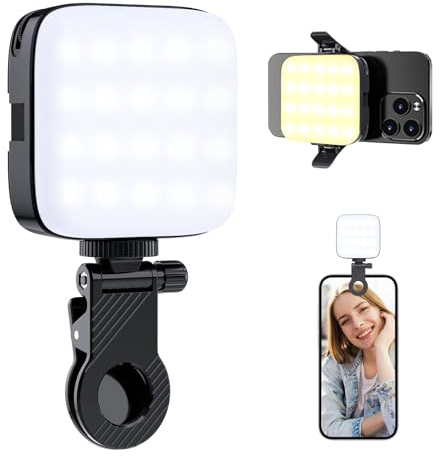 64 LEDs Selfie Light,3 Lights Modes Video Light Photo Light-Rechargeable Clip on Phone/Laptop/Camera Light-for Makeup,YouTube,TikTok Live Streaming,Photography Vlog/Pictures/Meetings-Warmer Atmosphere