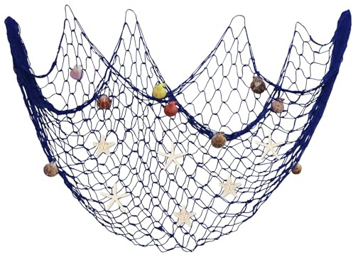 Fangoo Fishing Net Decoration Wall hanging Fishing Net nautical decor ceiling decorations Natural Colored Shells and Starfish Wedding,Photography Wall Decoration(Blue 200x100cm)