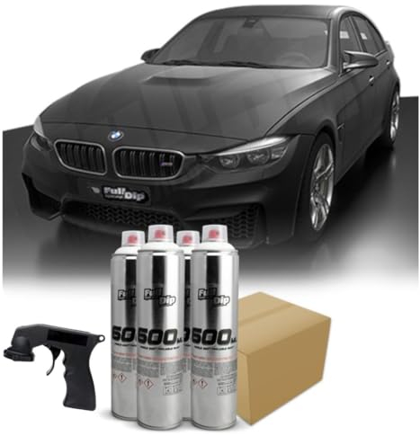 AutoFullCar Set für Autolackierungen mit Full Dip-Spray Sprühfarbe, Sprühlack, Farbspray im Format von 600 ml, Flüssigvinyl, Geschenk-Sprühadapter (Schwarz, kompaktes Auto)