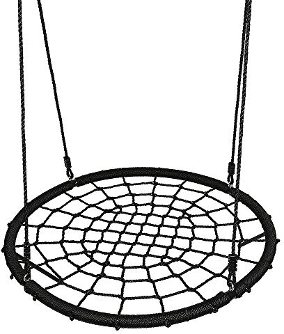 OHMG Schaukel, Nestschaukel, Netz, 100 cm, zum Aufhängen, verstellbar, für Kinder, Erwachsene, Garten, Outdoor, 200 kg, Tellerschaukel, Schwarz (Schwarz)