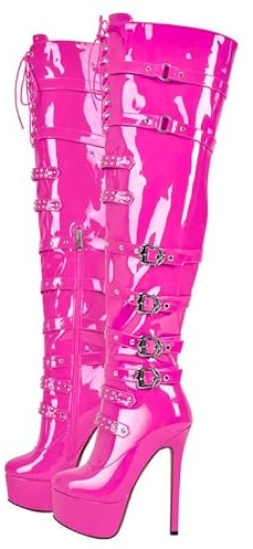 blingqueen Damen Plateau Stiefel Overknee Boots Stilettos High Heels Schnürstiefel Punk