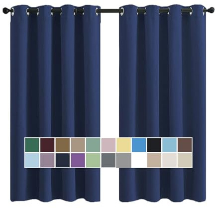 CHENG Tende Oscuranti, Pannello Tende, Termoisolanti SuperMorbidi Ombreggiatura con Occhielli, per Porta Finestre Interni, Blu scuro, 120x160cm(altezza x larghezza), 2 pezzi