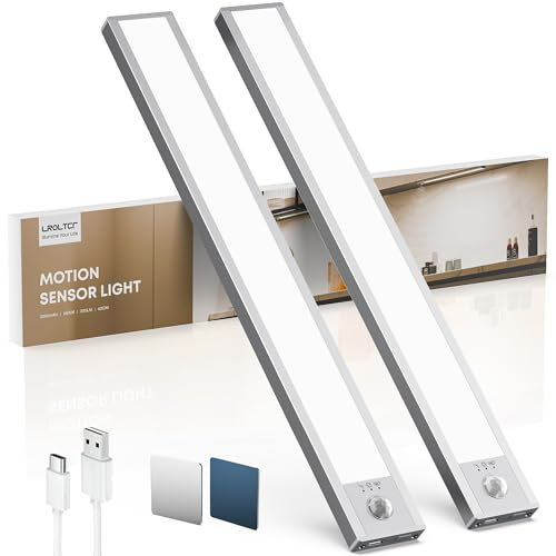 Schrankbeleuchtung Led Lampe mit Bewegungsmelder - 40cm 2200mAh Unterbauleuchte Küche Licht Aufladbar mit USB & Sensor - Dimmbar Schranklicht Treppenlicht - Vitrinenbeleuchtung Magnetische | 2 Stück