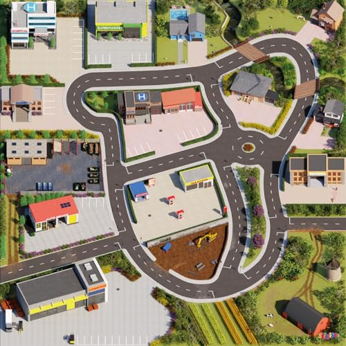 SkippiDoo Gatumatta – bilmatta med breda gator, stora parkeringsplatser, halkfri baksida, utan repetitioner, luktfri – perfekt som barnmatta och lekmatta (200 x 200 cm)