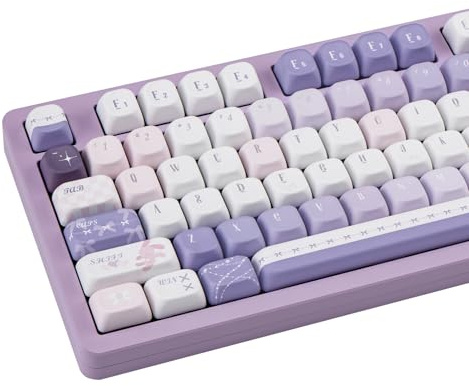 COOMICKEY PBT Keycaps 150 Keys Dye-Sublimation Cute Anime MOA Profile Purple Keycap Set with 7U/Split Spacebar for Alice/ 61/64/68/84/87/100/104/108 Mechanical Keyboard | FOA Profile, 5-Side Dye Sublimation, Custom Keycaps, 60%-100% Layouts, ANSI/ISO Support, Desk Setup, Office Work, Gaming Use