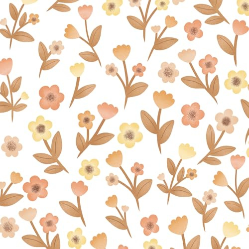 Wally Fox - Wandtattoo Kinderzimmer - Kinderzimmer Deko - Wandtattoo Kinderzimmer Mädchen - Wanddeko - Blumen - Braun, Gelb, Orange, 61 Stück