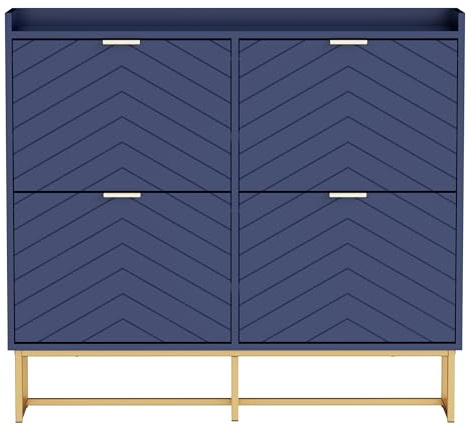 UEV Schuhschrank mit 4 Klappen,100x24x103,5cm,Schuhkipper Schmal,Schuhkommode Flur Wohnzimmer Eingangsbereich,Schuhaufbewahrung mit Kippschutz,Trennwände verstellbar für Verschiedene Schuhtypen blau