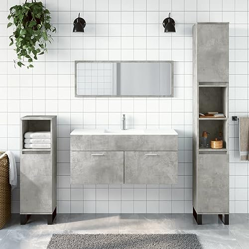 Modernes Badezimmerschrank-Set mit Spiegel, Betongrau, Holzwerkstoff, stilvolle Möbel-Sets für Badezimmer