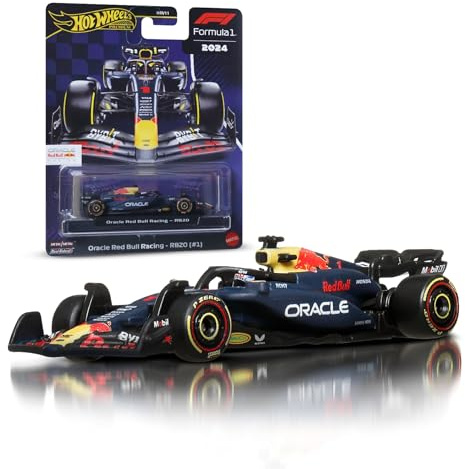 Hot Wheels Formel 1 Premium, Oracle Red Bull Racing RB20, Die-Cast-Spielzeugauto im Maßstab 1:64 Sammelspielzeug-Rennauto mit Real Riders-Reifen sowie Metall/Metall-Karosserie und -Fahrgestell, JBM12