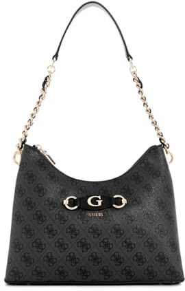 GUESS Izzy Top Zip Shoulder Bag Coal Logo