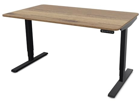 ASSMANN Höhenverstellbarer Schreibtisch elektrisch, 140x70cm, TÜV-geprüft | stufenlos verstellbar mit Aufprallschutz, ergonomischer Schreibtisch Made in Germany, abgerundete Ecken, Eiche Tabak/Schwarz