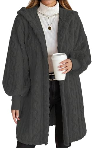 Manteau Femme Hiver Mi Longue Chauffant Teddy Veste Peluche Femme Automne Fine Vetement Mode Chaude Cintré Grand Froid Doudoune Bouclette 2#Gris foncé XL