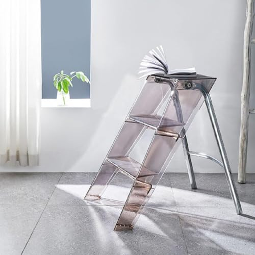 Escalera plegable de acrílico transparente, diseño antideslizante, pedal ancho y grueso, soporta 150 kg, ahorra espacio para uso doméstico y biblioteca