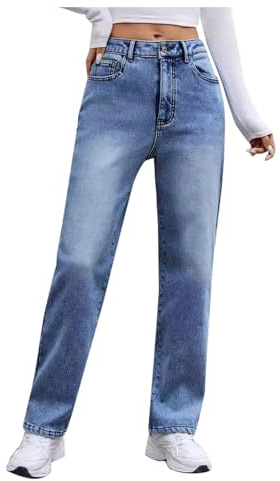 Thermojeans Damen Winter Fleece Gefüttert Jeans Slim Fit Thermo Casual Warm Straight Jeanshose Streetwear Frauen High Waist Denimhose Freizeithose mit Taschen