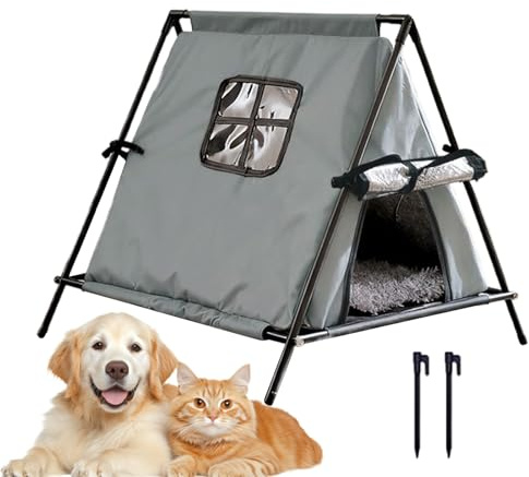 Väderbeständigt kattskydd utomhus | vinterisolerat katttält – stort inneslutet varmt sänghus med aluminiumfolieisolering, upphöjt bo för balkong, trädgård, uteplats, trädgård, lägenhet, Gar